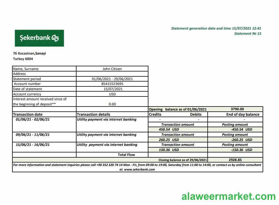 Turkey Sekerbank excel pdf